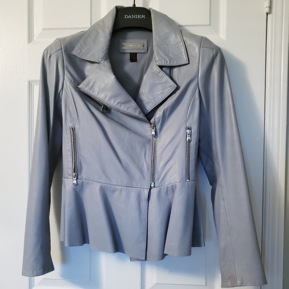 Danier Leather Peplum Jacket Pale Blue - Picture 1 of 3